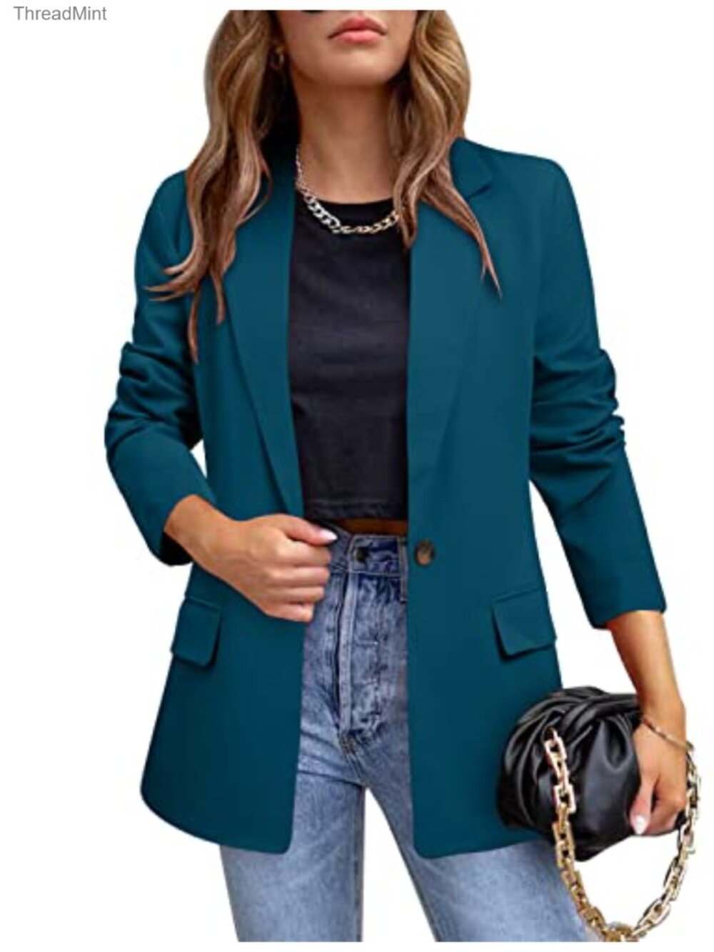 Open Front Blazer with Leopard Lining, Long Sleeve, Button Closure